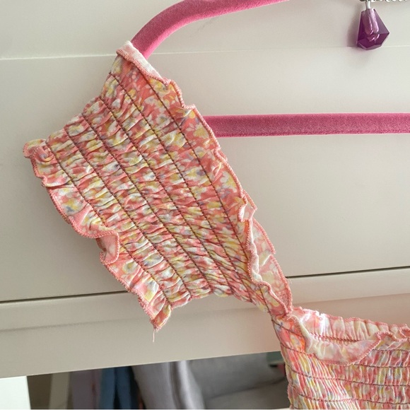 Billabong Off Shoulder Cinched Floral Pink Mini Summer Dress - Picture 3 of 6